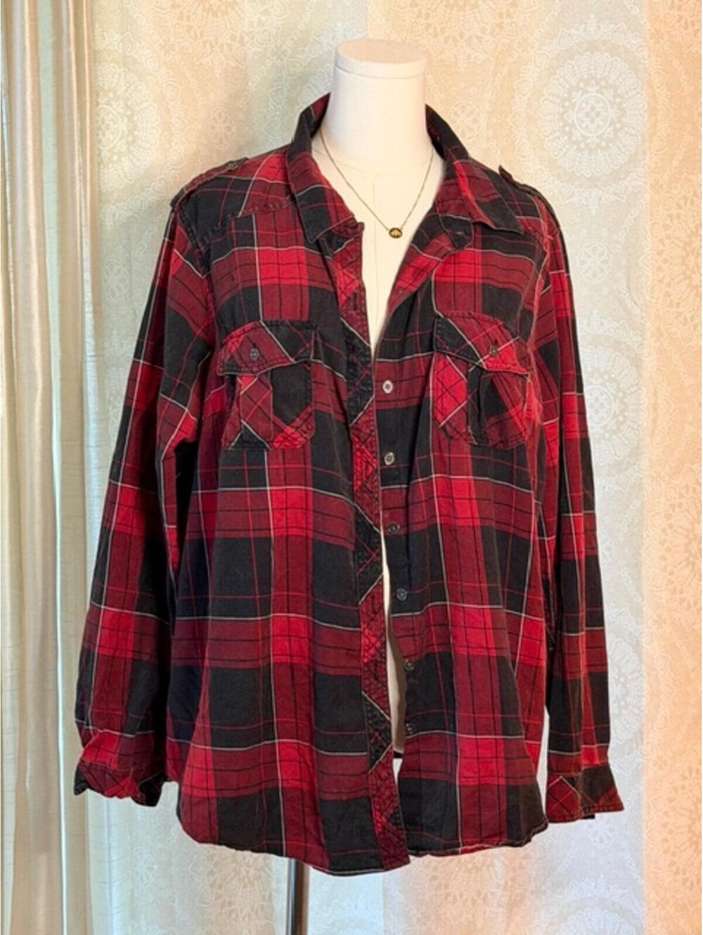 Torrid Red Black Plaid Button Up Shirt Size 2 Grunge Flannel